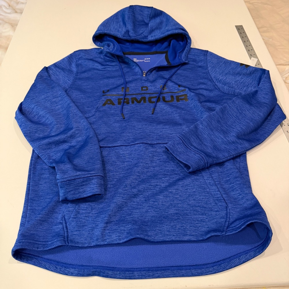 Under Armour ColdGear Mens Blue Heather 1/4 Zip Hoodie Large 1345715